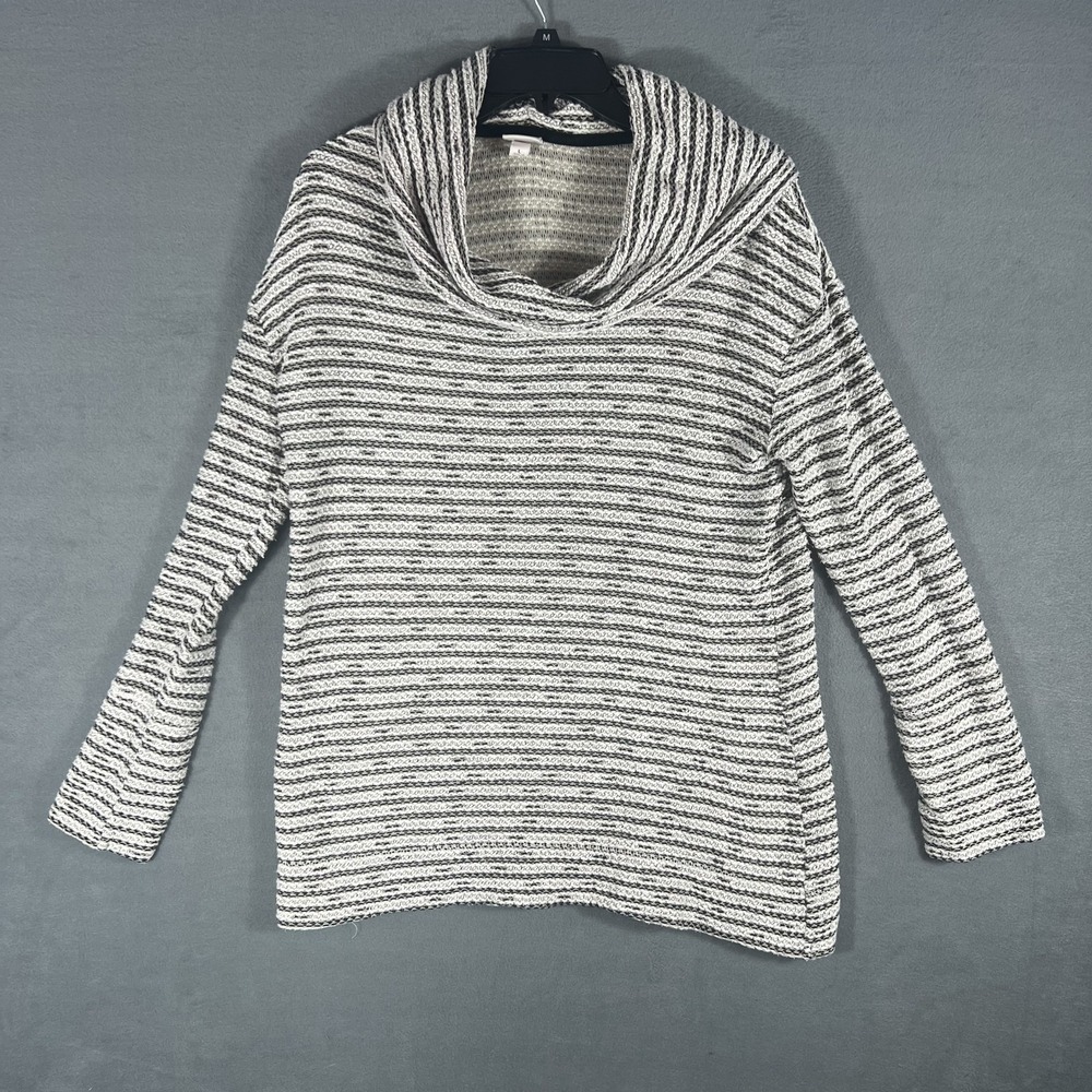Merona Women's L Large Black White Striped Cowl Neck Pullover Knit Top Sweater